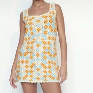 ZARA colourful crotchet mini dress size large